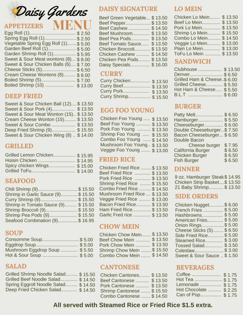 Daisy Gardens Menu