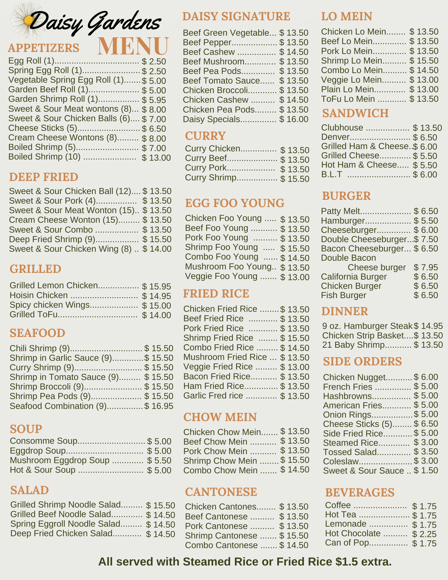 Daisy Gardens Menu